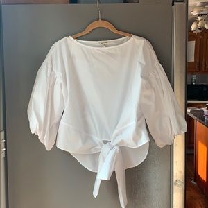 Balloon Sleeve Tie Blouse